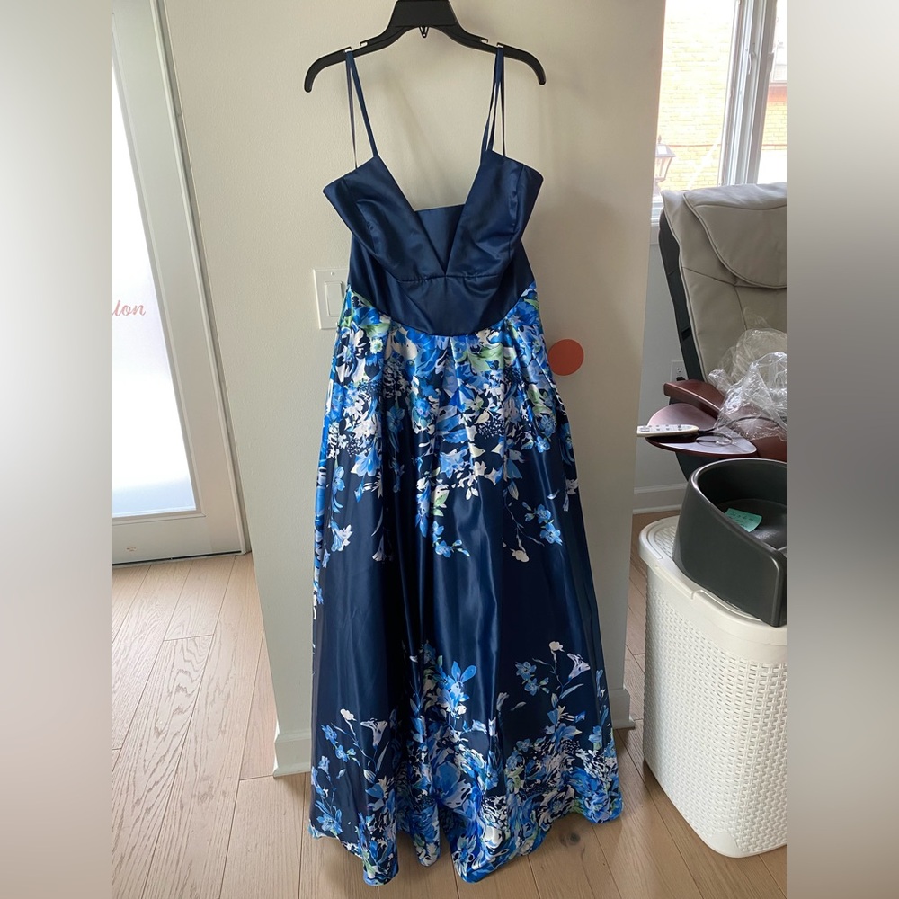PromGirl Midnight Blue Satin Dress